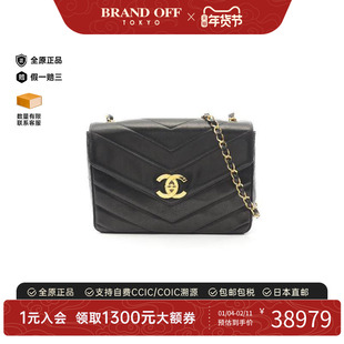 中古Chanel香奈儿女包A级95新V-stitch羊皮斜挎包黑色正品时尚
