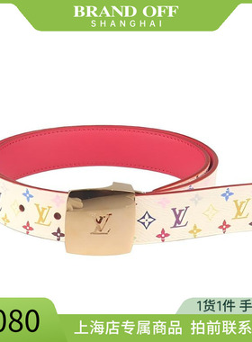 中古「9新」LV路易威登CEINTURE白色MULTI老花3cm宽/85cm腰带高级