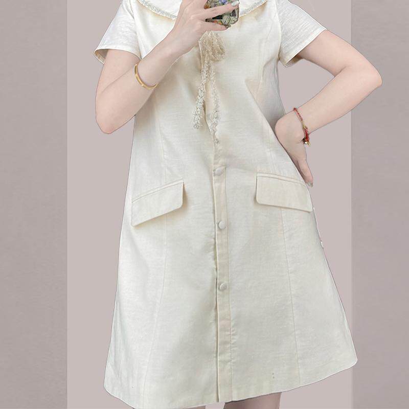 BLLOUKE海军领连衣裙子女装高端雪纺2025新款夏季小个子学院风别