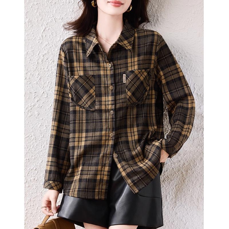JOYIASS2025早秋装新款翻领格子衬衫洋气减龄衬衣休闲长袖上衣女