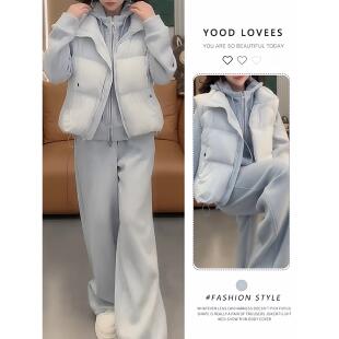 JOYIASS2025秋冬季新款女士时尚连帽长袖保暖卫衣马夹阔腿直筒裤