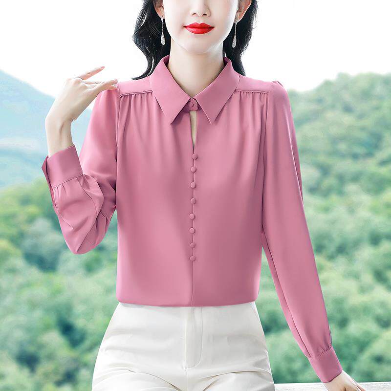 BLLOUKE时尚长袖雪纺衬衫女士春秋季2024新款秋装气质纯色衬衣女
