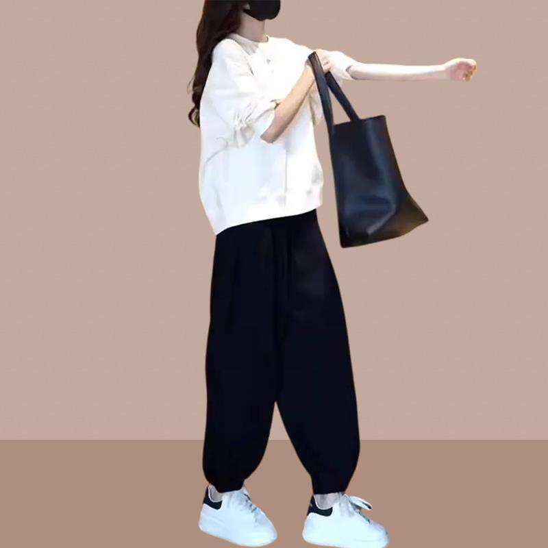 JOYIASS高级感巨好看的套装女2025春秋季新款圆领厚T宽松哈伦裤两