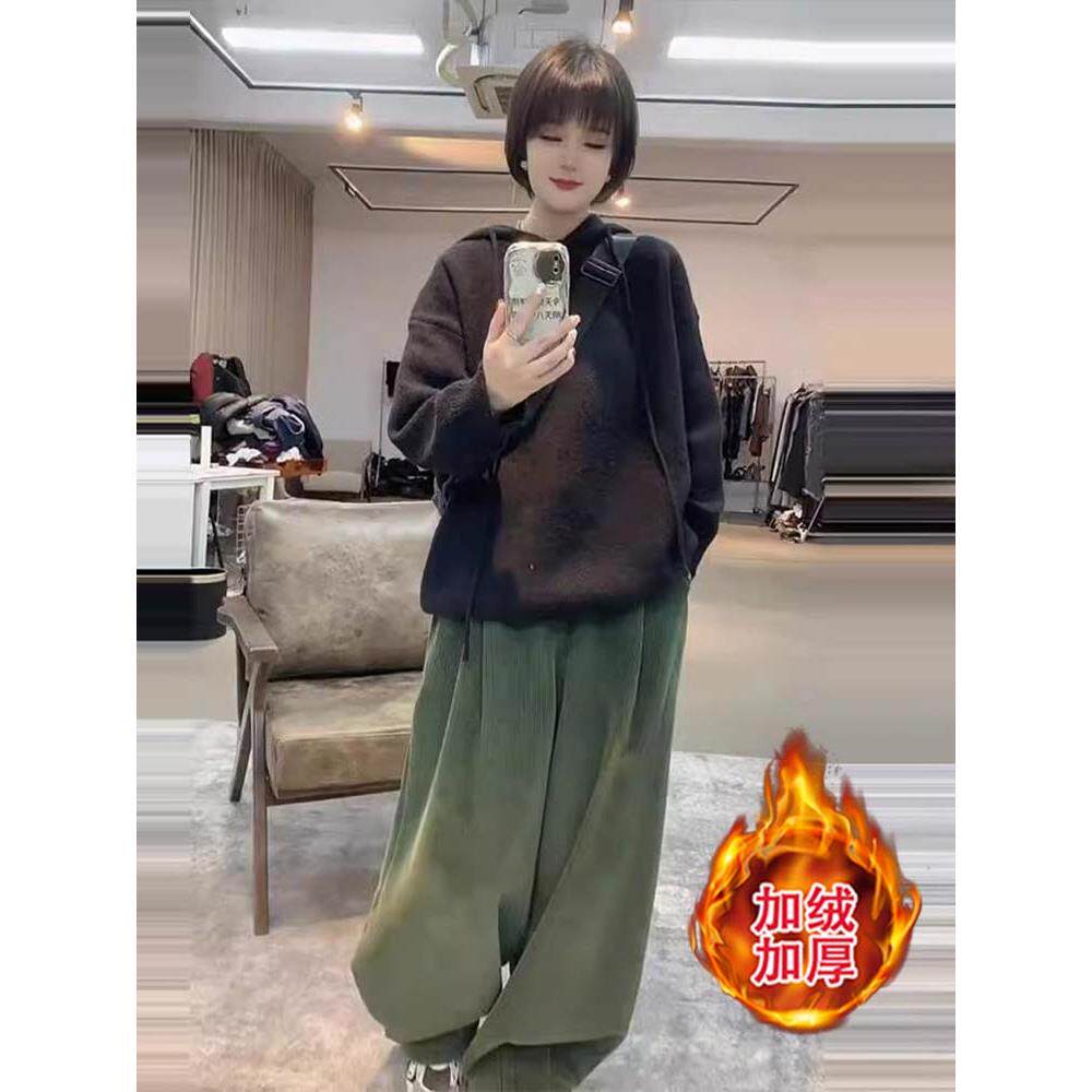 JOYIASS时尚加厚休闲阔腿裤女2025秋冬季松弛慵懒风加绒加厚裤子