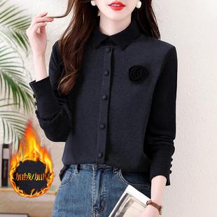 JOYIASS秋冬新款双面绒翻领立体玫瑰红衬衫气质百搭显瘦长袖上衣