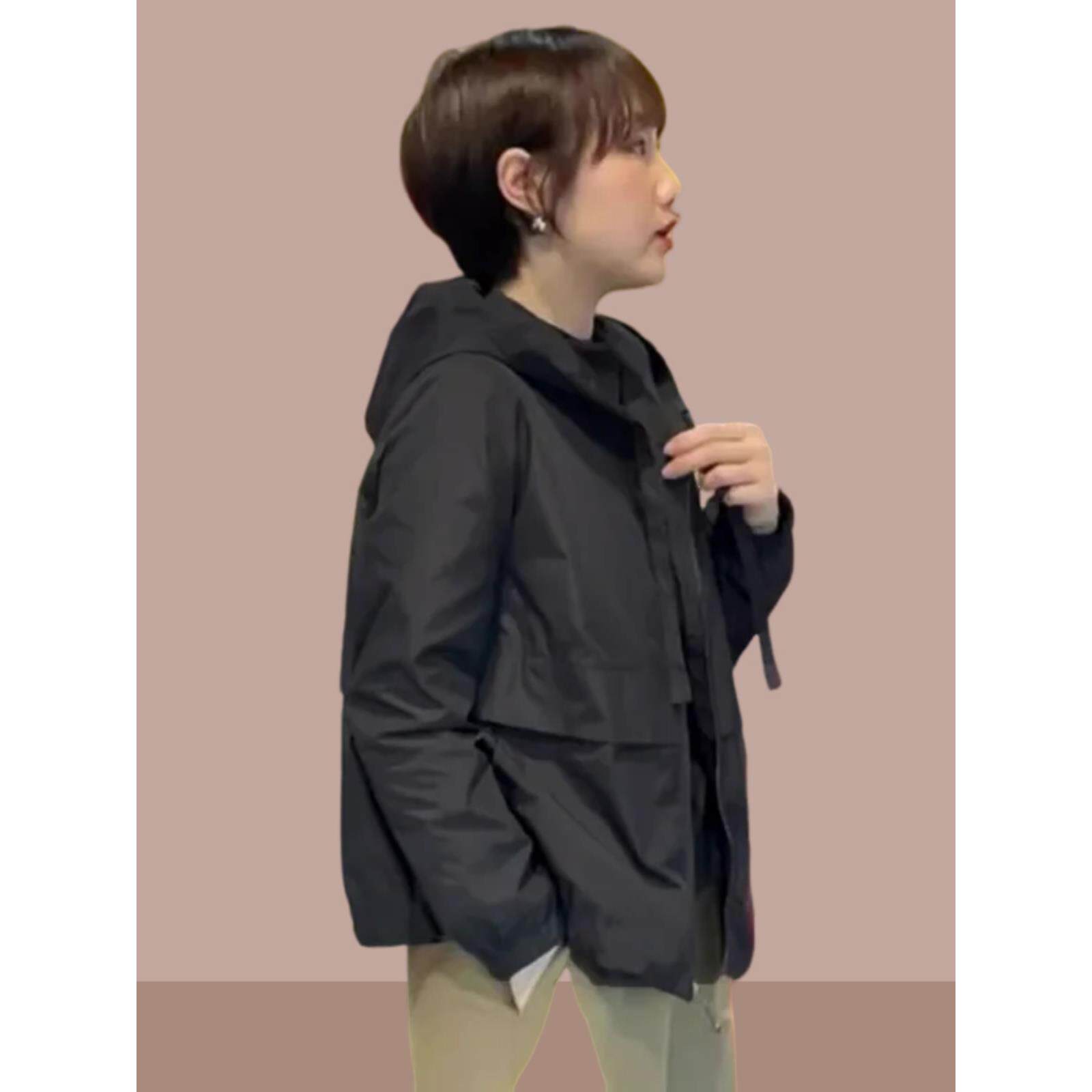 JOYIASS灰色休闲连帽外套女士2025春秋季新款韩版宽松时尚减龄洋