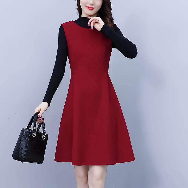 BLLOUKE红色毛呢背心裙套装女连衣裙春秋2024新款秋装气质妈妈修