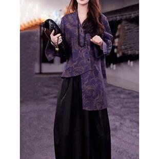 JOYIASS2025春秋季新款女士洋气大码宽松胖mm不规则长袖衬衫半身