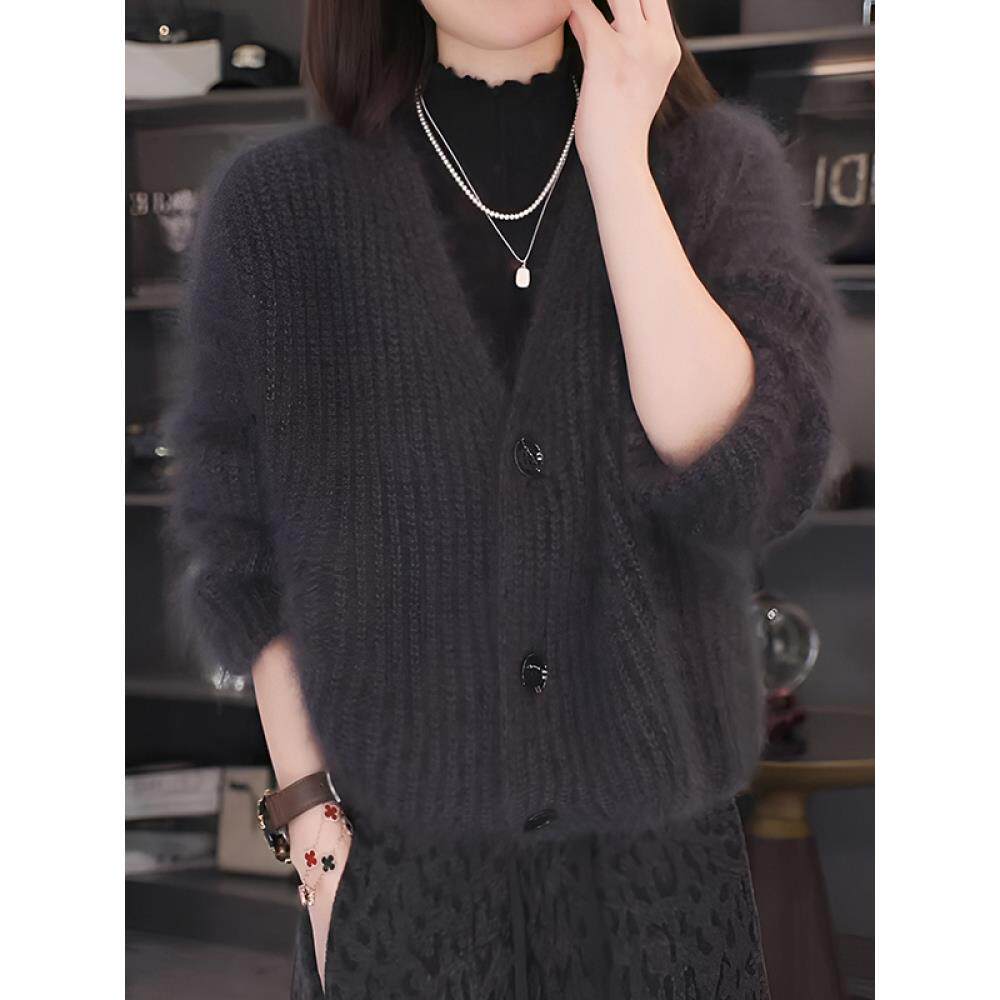 JOYIASS毛衣外套2025秋冬季新款女士气质超好看玫粉色加厚保暖长