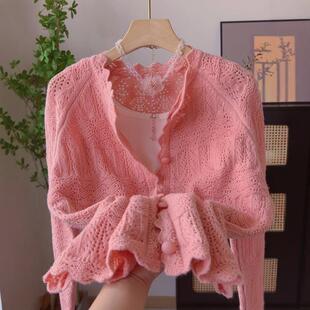 JOYIASS粉色减龄洋气百搭小外套2025新款春秋爆款女士镂空设计显