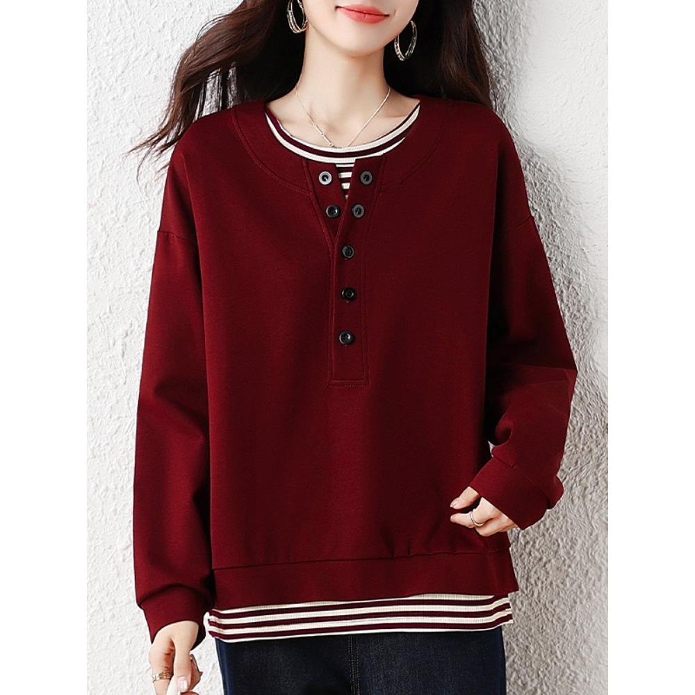 JOYIASS假两件长袖t恤大码女装卫衣2025秋季新款洋气上衣