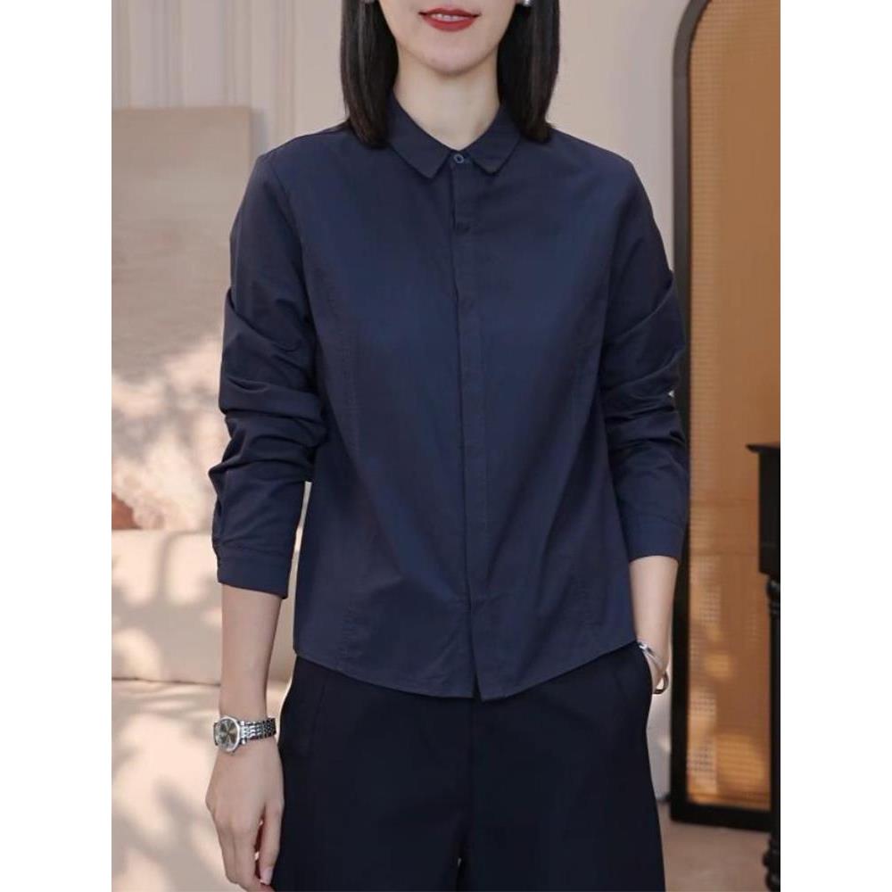 JOYIASS2025春秋季新款女士纯色时尚气质polo领长袖衬衫显瘦减龄