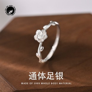 「24节气」热烈绽放 S999足银玫瑰戒指女设计感法式轻奢纯银指环