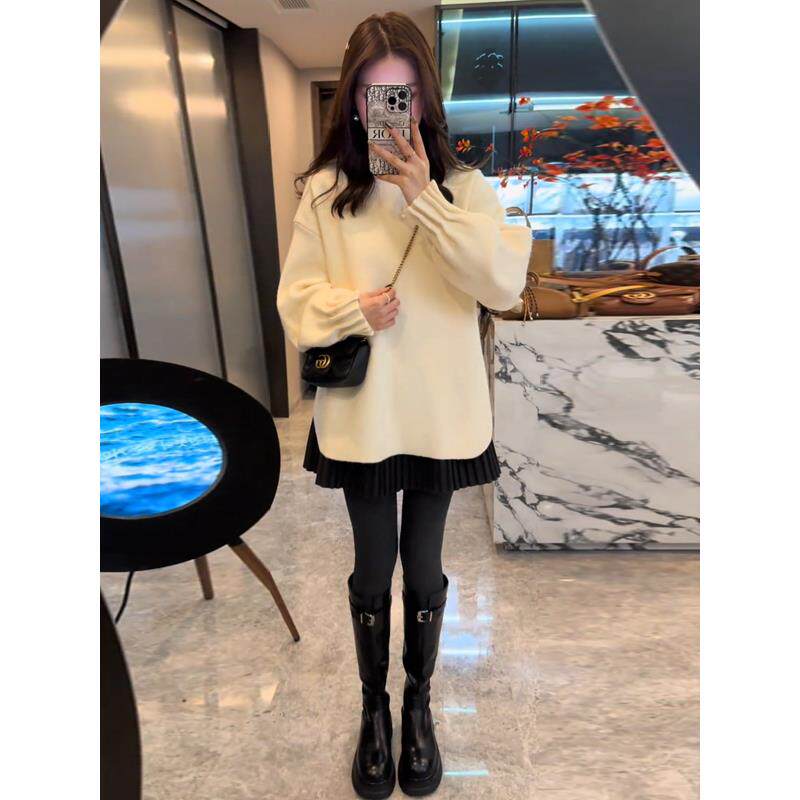 JOYIASS慵懒风宽松中长款毛衣女秋冬2025新款设计感显瘦遮屁股针