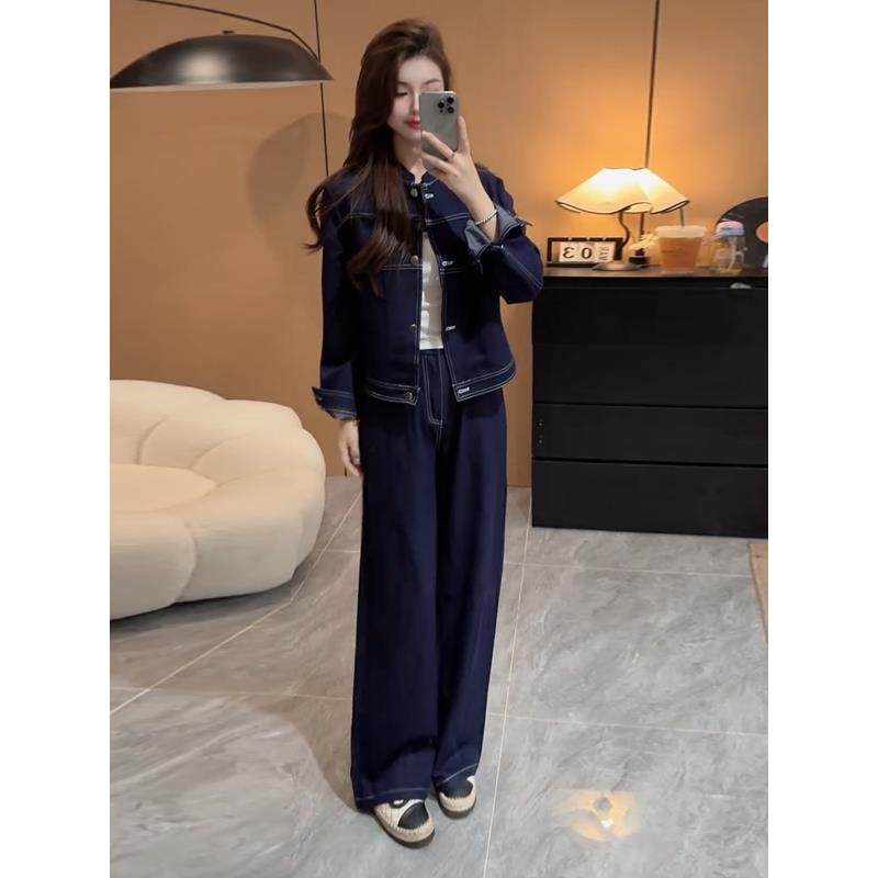 JOYIASS早秋穿搭一整套高级感2025新款港风覆古牛仔短外套+阔腿裤