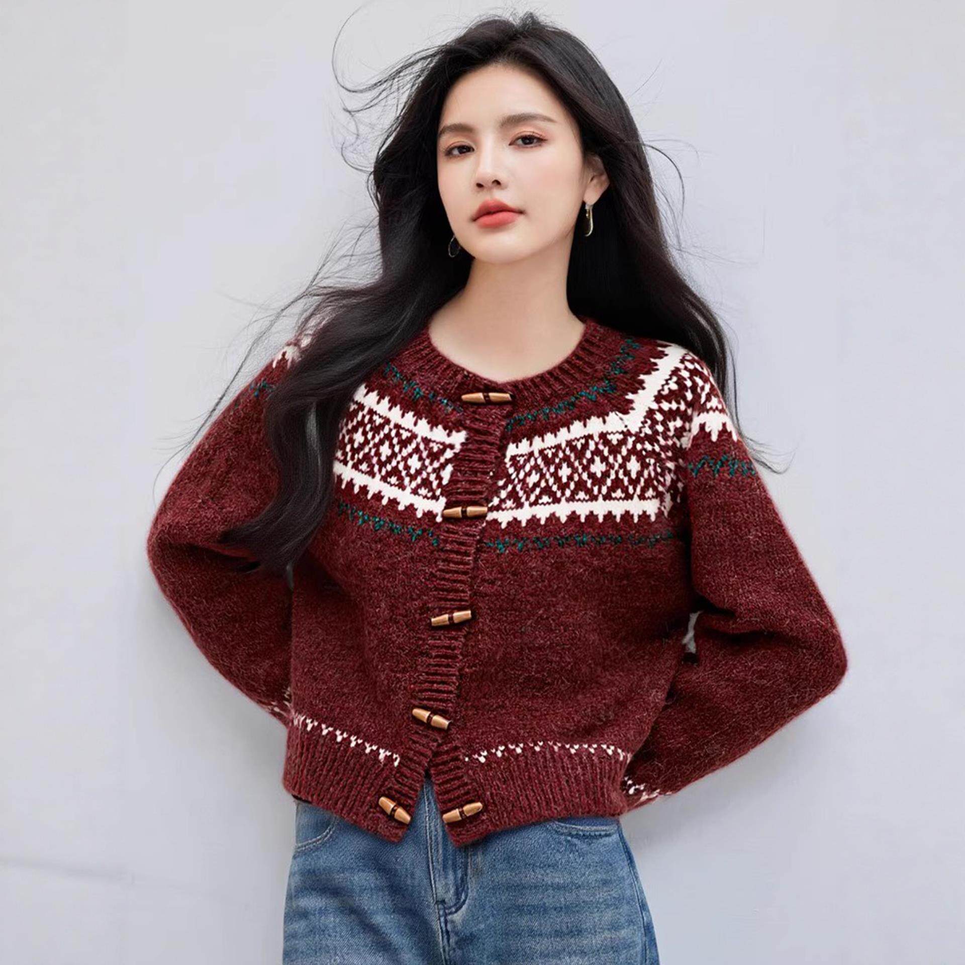 JOYIASS高级感慵懒红色针织开衫毛衣外套女秋冬巨好看的独特漂亮