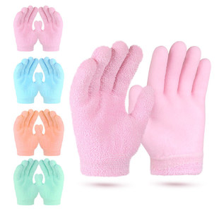 跨境四个色羽毛纱针织植物凝胶手套男女款凝胶保湿手套现货批发