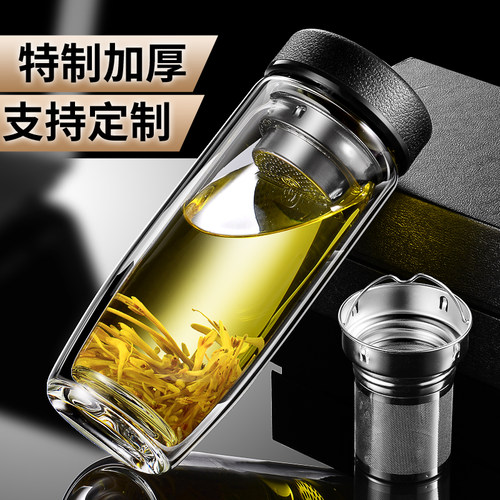 德国原进口摔不烂双层玻璃杯男士鹅蛋防摔耐热水杯子车载高档定制