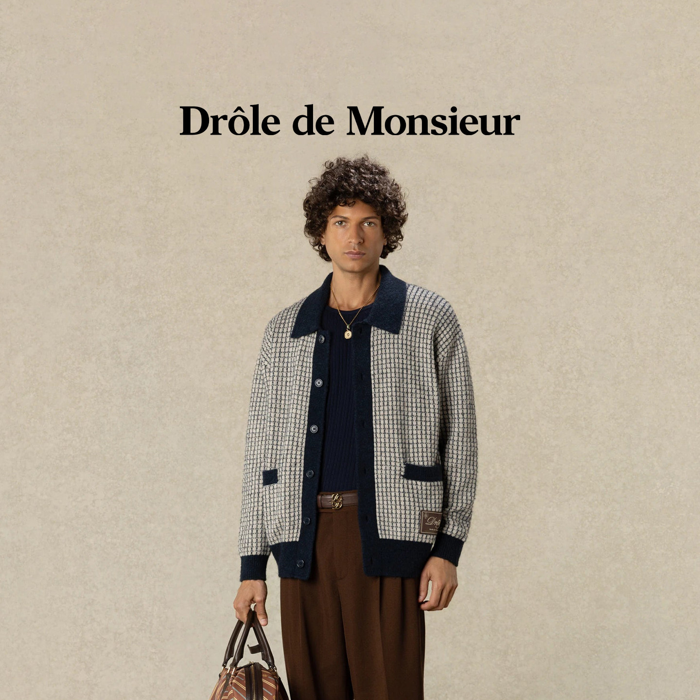 Drole de Monsieur DDM 26FW 法国品牌 羊毛混纺华夫格翻领针织衫