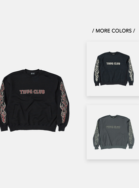 【尊享特惠】THUG CLUB 韩国先锋品牌 25FW 街头硬核火焰圆领卫衣