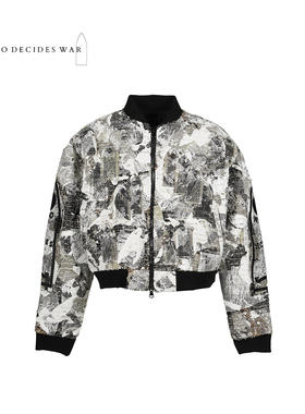 WHO DECIDES WAR 25FW 高街蕾丝刺绣迷彩百家布拼接轰炸机外套