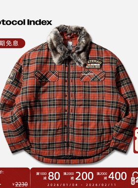 protocol index 25FW 街头复古格纹毛绒领法兰绒衬衫夹克外套