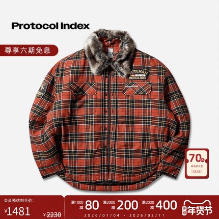 protocol index 25FW 街头复古格纹毛绒领法兰绒衬衫夹克外套