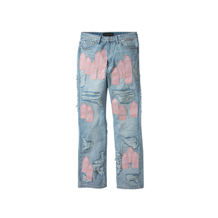 25SS 春季 百搭日常拼色破坏修身 WHO 长裤 WAR 微喇牛仔裤 DECIDES