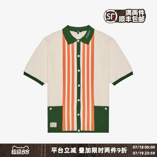 针织衫 MALBON 高街ins设计感翻领条纹短袖 夏高尔夫拼色时尚 25SS