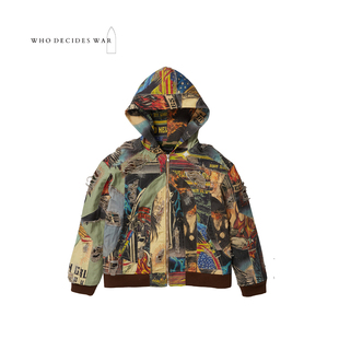 25FW WAR 高街复古做旧美漫满印拉链夹克 DECIDES WHO