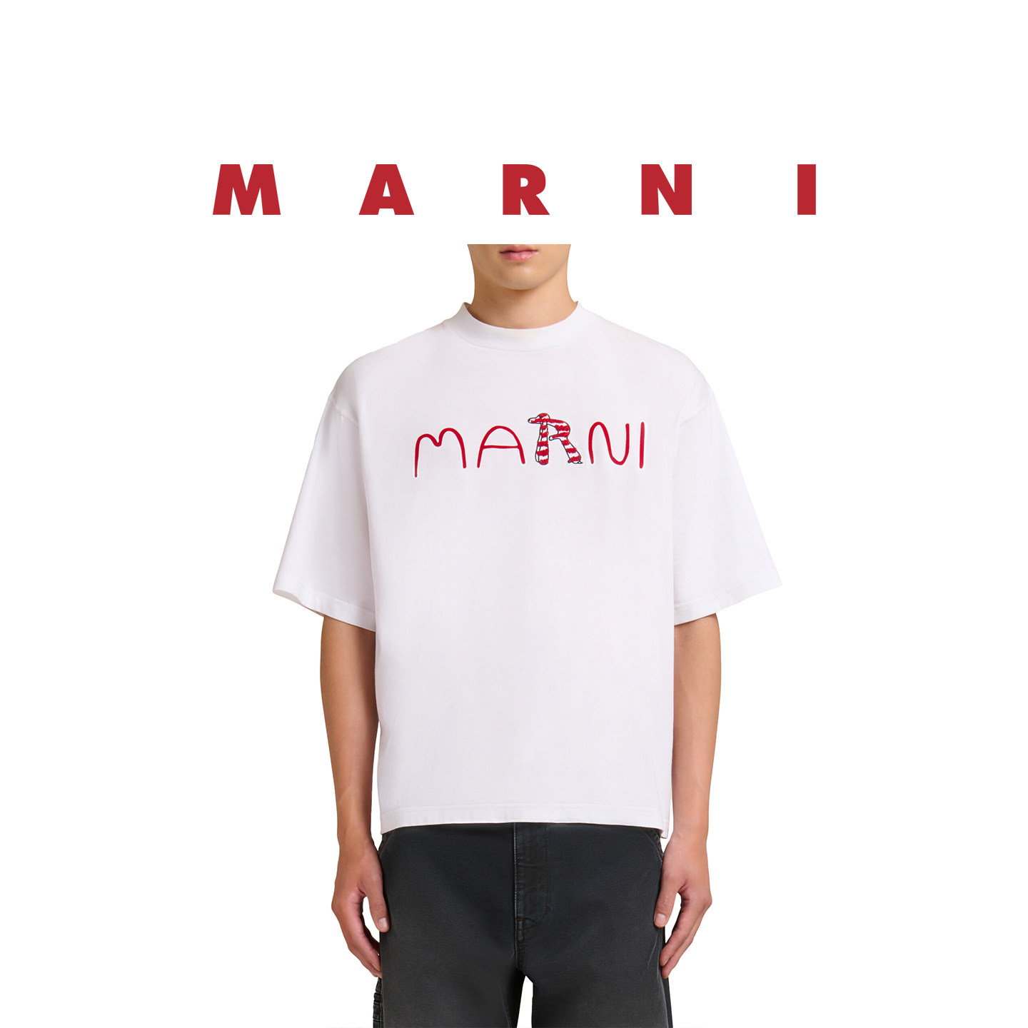 MARNI童趣小狗条纹字母短袖T恤图片