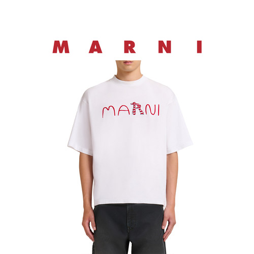 MARNI童趣小狗条纹字母短袖T恤