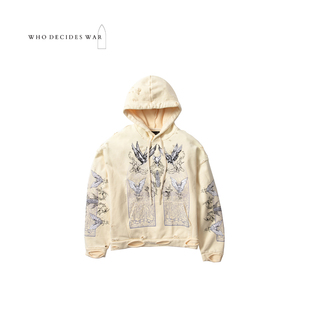 25FW WAR 高街复古做旧刺绣飞鸟墓碑连帽卫衣 DECIDES WHO