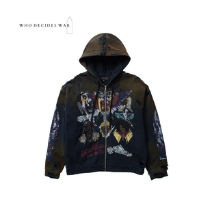 25FW WAR 高街复古摇滚群星印花拉链连帽卫衣 DECIDES WHO