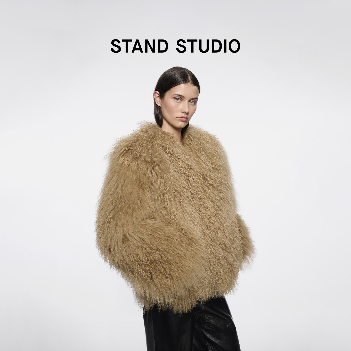 STAND STUDIO 26FW 瑞典品牌 复古时髦绵羊皮毛短款保暖夹克外套