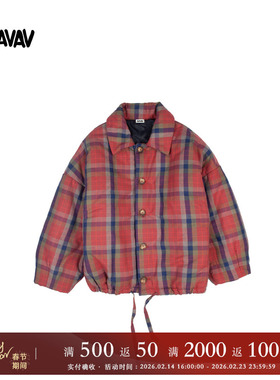 【奢华街头】AVAVAV  休闲复古撞色格纹翻领抽绳保暖夹克外套