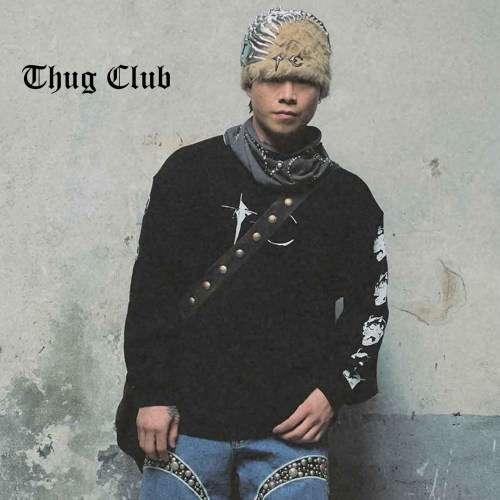 THUGCLUB骷髅印花落肩长袖T恤