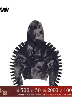 【奢华街头】AVAVAV  意大利产 肩袖不规则撕裂式镂空高街连帽衫