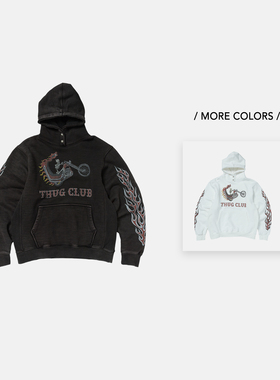 【尊享特惠】THUG CLUB 韩国先锋品牌 25FW 做旧龙纹摩托车连帽衫