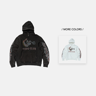 尊享特惠 25FW THUG 韩国先锋品牌 做旧龙纹摩托车连帽衫 CLUB