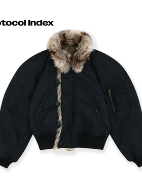 protocol index 25FW 街头复古夸张毛领两面穿飞行夹克棉服外套