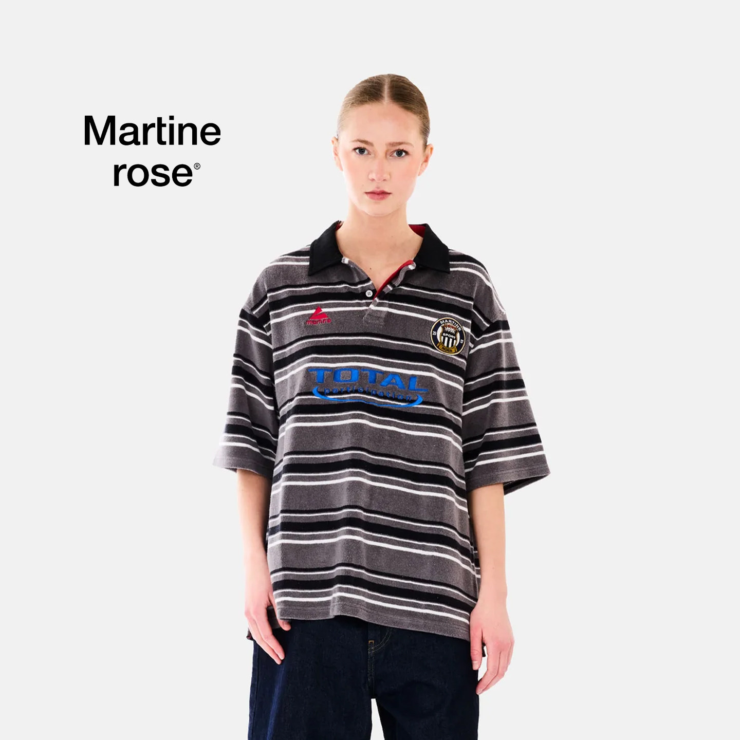 【金珉奎同款】MARTINE ROSE 26SS 条纹Oversize足球风 Polo 衫
