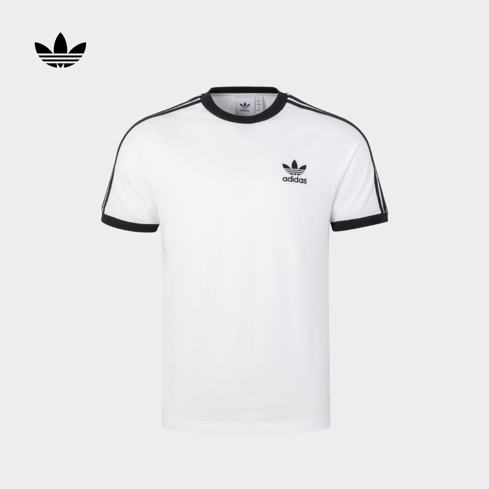 三条纹修身纯棉圆领短袖T恤男装夏季adidas阿迪达斯三叶草