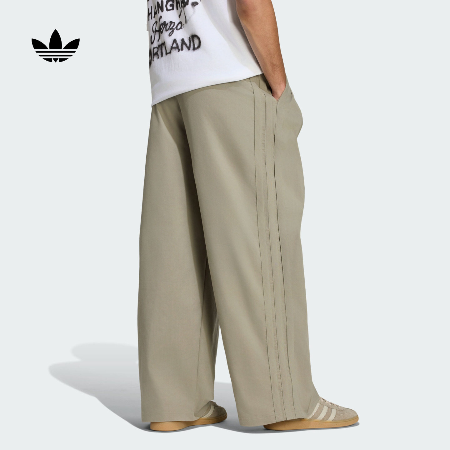 复古日常通勤宽松阔腿运动长裤男装秋季新款adidas阿迪达斯三叶草