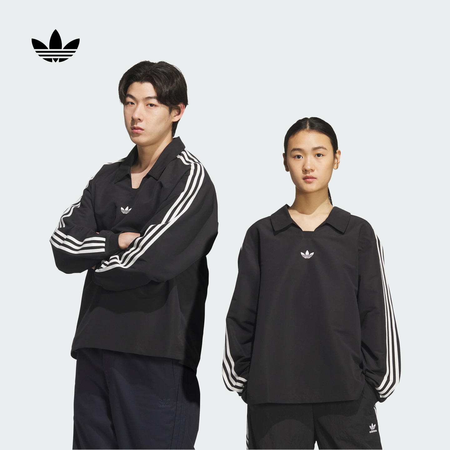 运动长袖POLO衫男女新款adidas Originals阿迪达斯三叶草官方