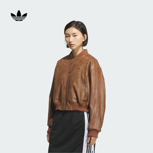 复古时尚 Originals阿迪达斯三叶草 运动保暖皮夹克棉服秋冬adidas