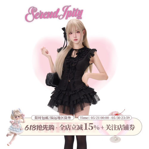 少女椰子【哥特系】暗夜蔷薇 黑色薄纱上衣+黑色提花蛋糕裙
