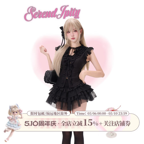 少女椰子【哥特系】暗夜蔷薇 黑色薄纱上衣+黑色提花蛋糕裙