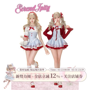 甜品系 白色泡泡短裤 樱桃丸子 蓝色格纹连衣裙女 春季 少女椰子