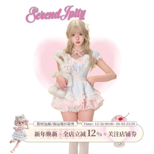 白色泡泡裤 少女椰子 连衣裙蓝色爱心连衣裙 2025超火 海盐熊熊